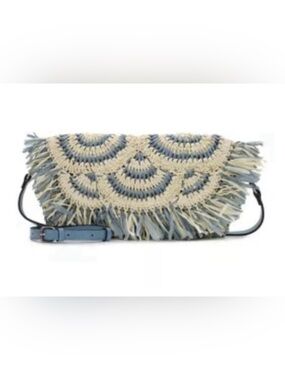 PATRICIA NASH Loulia Boho Clutch Crossbody Bag Natural/Blue NWT $149 Dust Bag